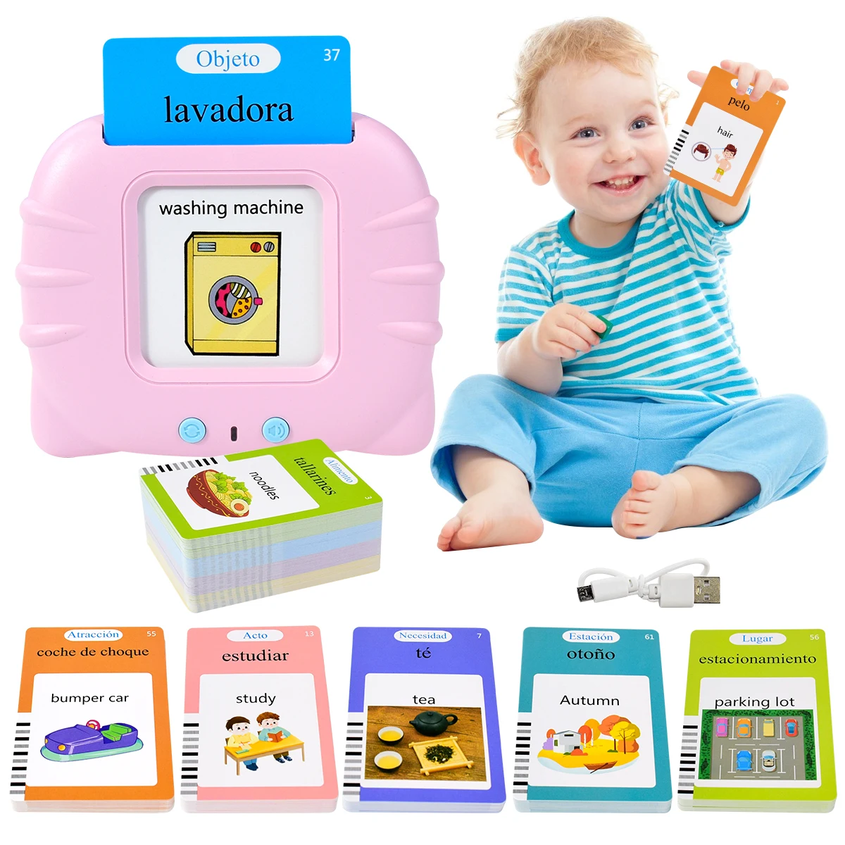 Kids Educational Games Learn English - Cartões cognitivos espanhóis eletrônicos, crianças falando