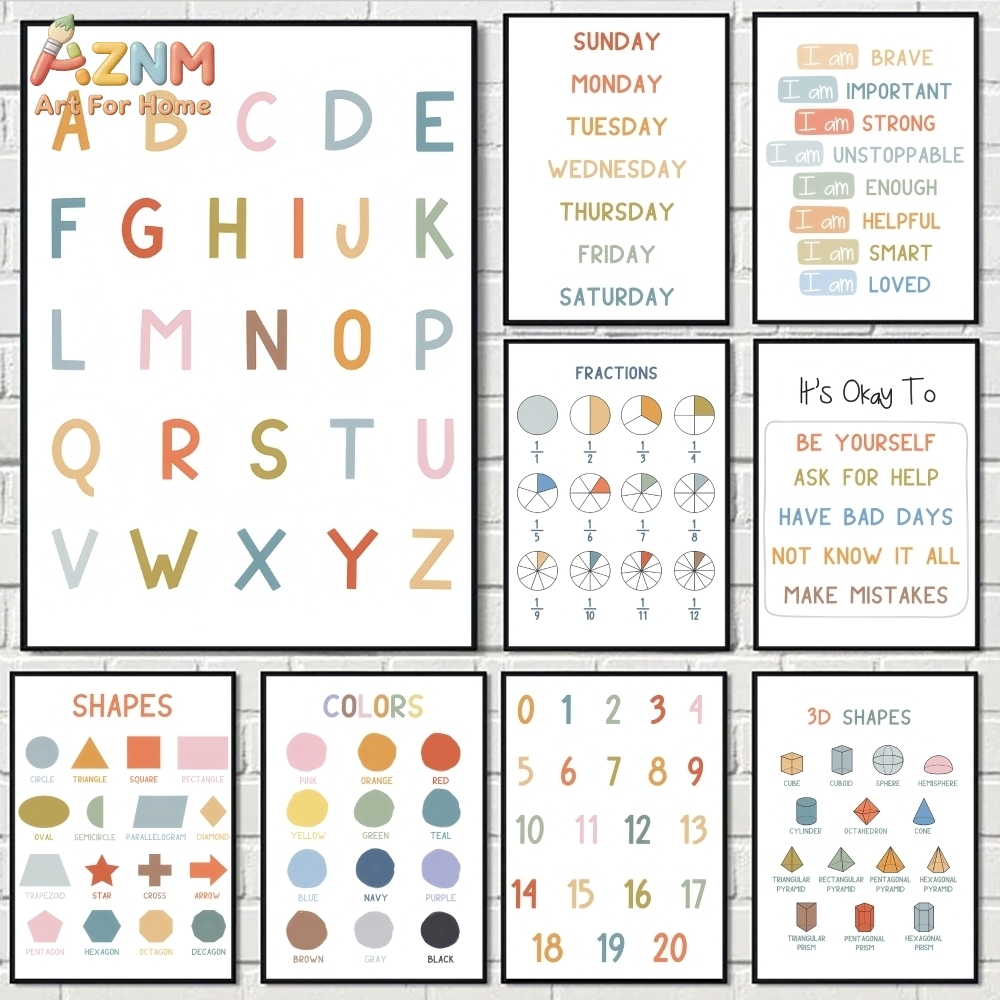 Kids Education Learning - AZNM Quadro de Parede Educacional em