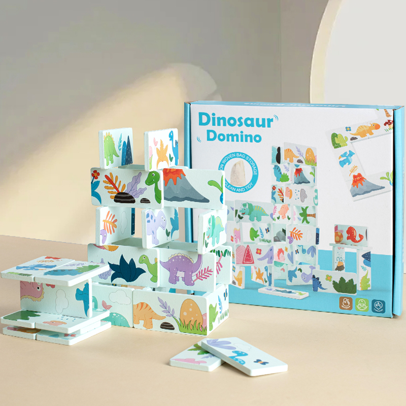 Kids Education Images - Brinquedo de madeira dinossauro dominó animal