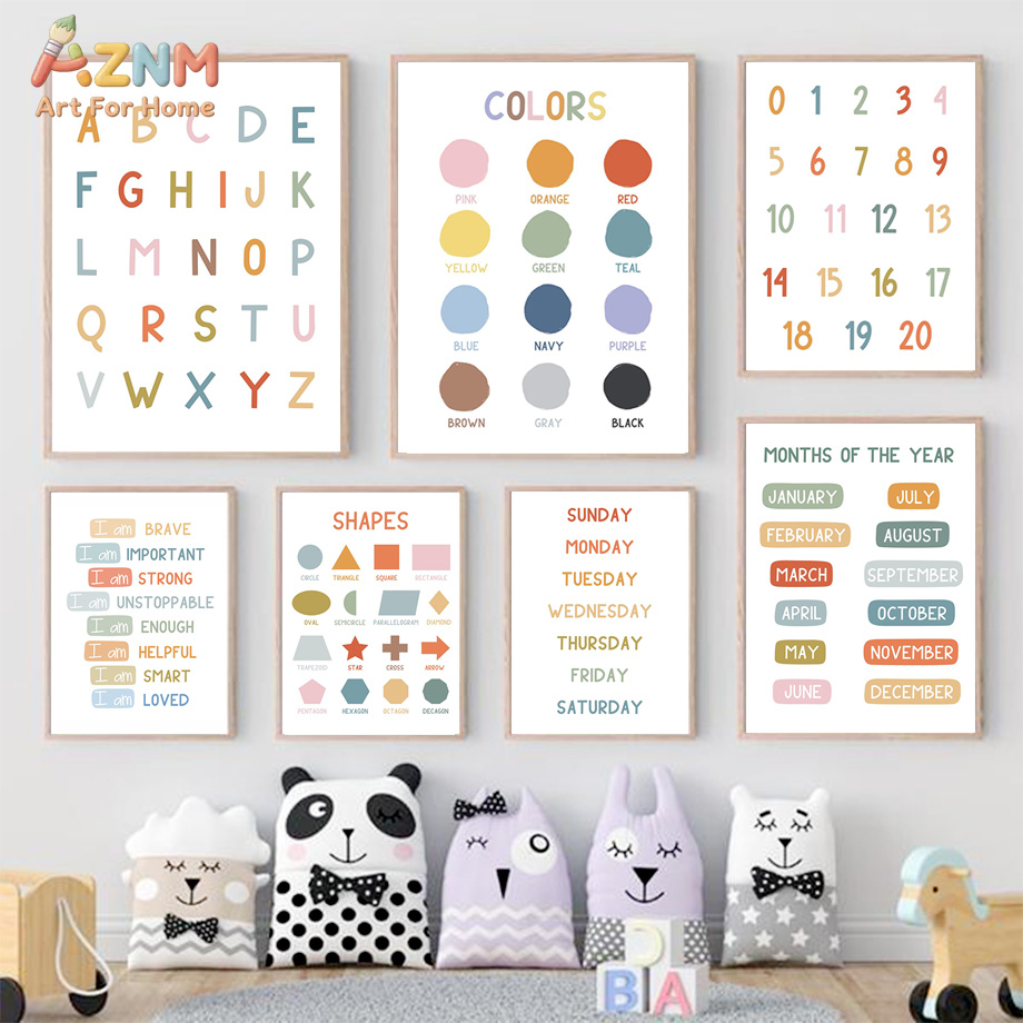 Kids Educational - Alphabet Numbers & More - AZNM Quadro Decorativo Educacional Infantil em