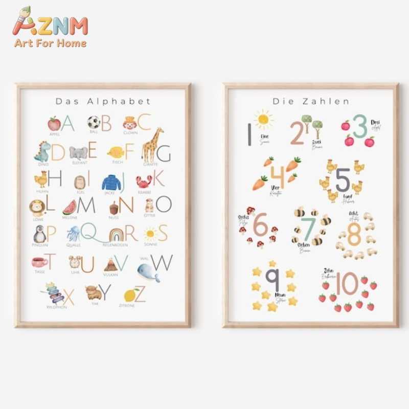 Kids Educational - Alphabet Numbers & More - AZNM Arte de Parede em Tela